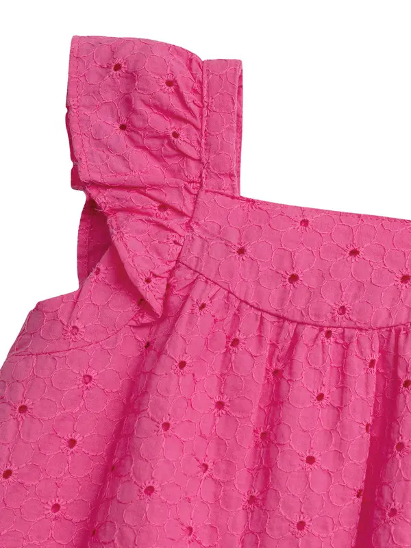 Bright Pink Eyelet Ruffle-Sleeve Dress 2 Image