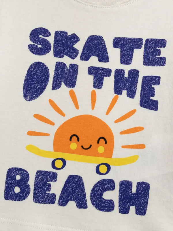 "Skate on the Beach" Striped Sleeve Graphic T-shirt 1 Image