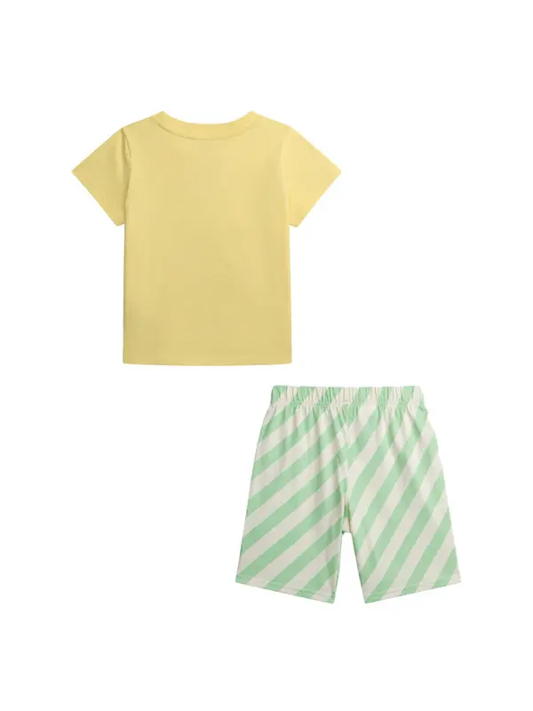 Yellow T-shirt & Mint Striped Shorts Set with "Enjoy the Skate Ride" Print 2 Image