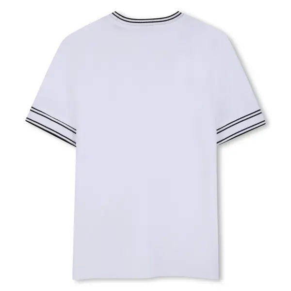 Striped Trims Short Sleeve Cotton T-shirt   1 Image
