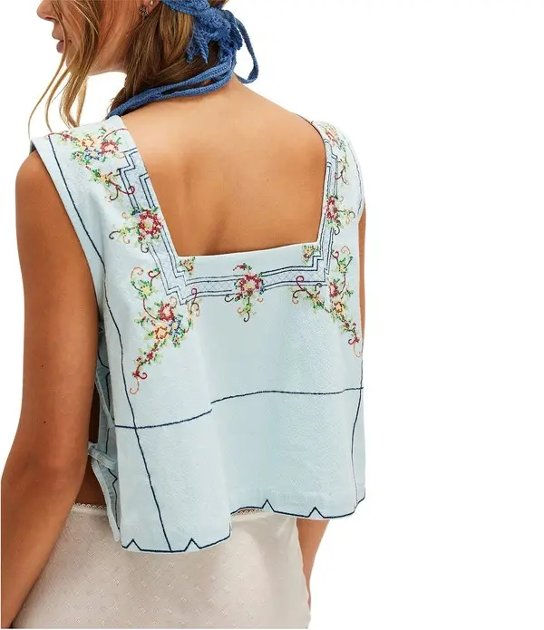 Embroidered Square Neck Sleeveless Top 2 Image
