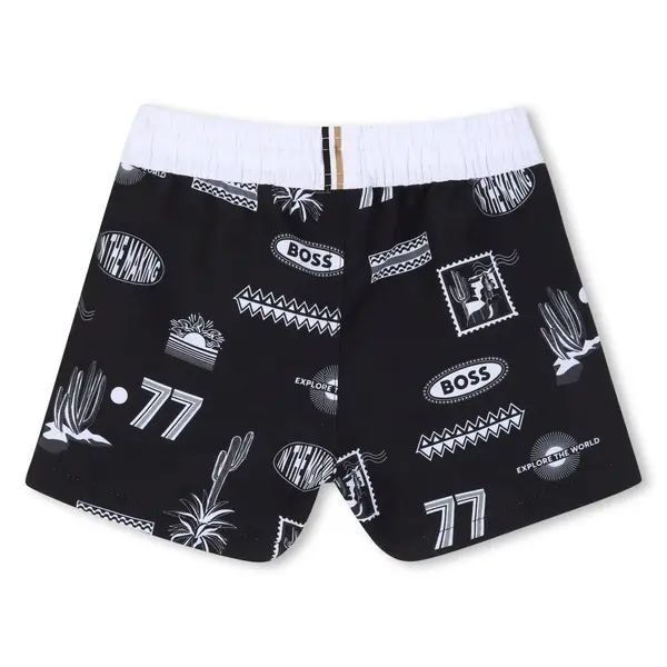 Black & White Graphic Swim Shorts 1 Image