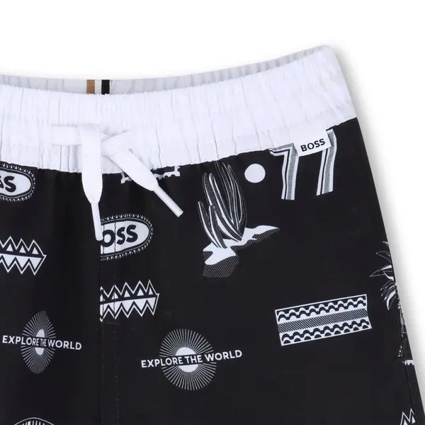 Black & White Graphic Swim Shorts 3 Image