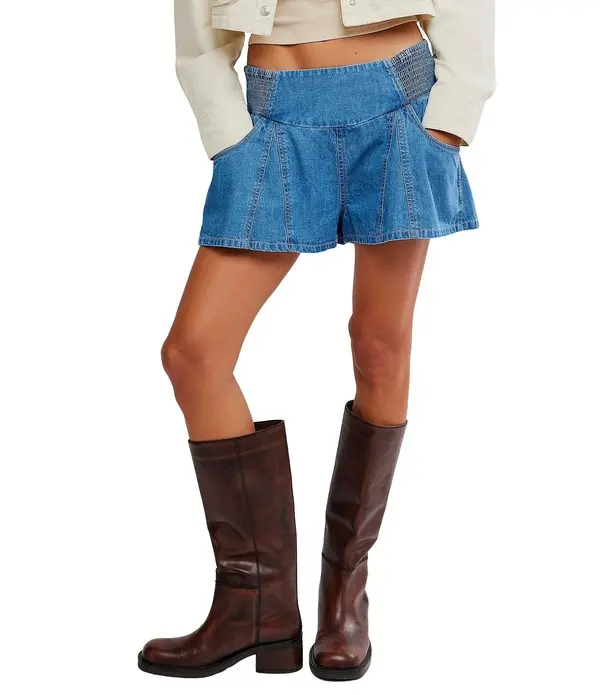 Low Rise Pull On Denim Shorts 1 Image