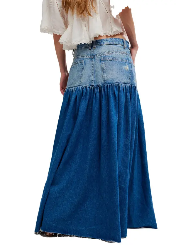Mixed Denim Maxi Skirt 1 Image