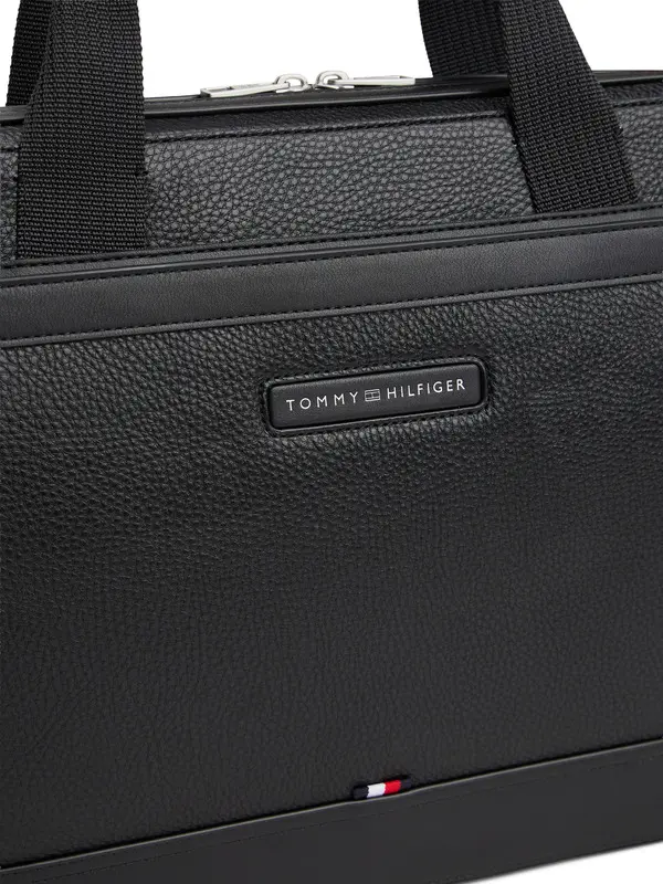 Central Leather Laptop Bag with Woven Shoulder Strap 1 Image