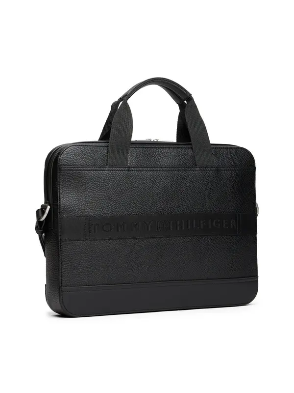 Central Leather Laptop Bag with Woven Shoulder Strap 2 Image