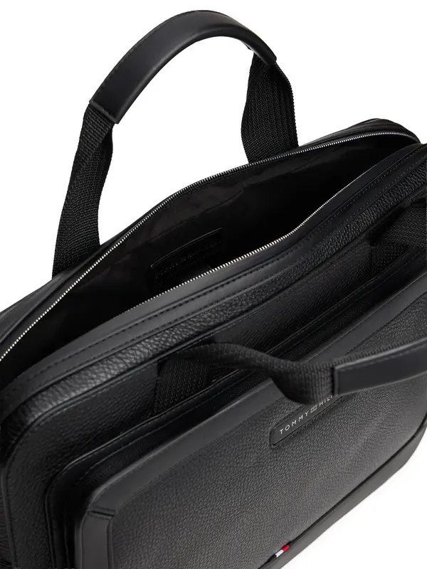 Central Leather Laptop Bag with Woven Shoulder Strap 3 Image