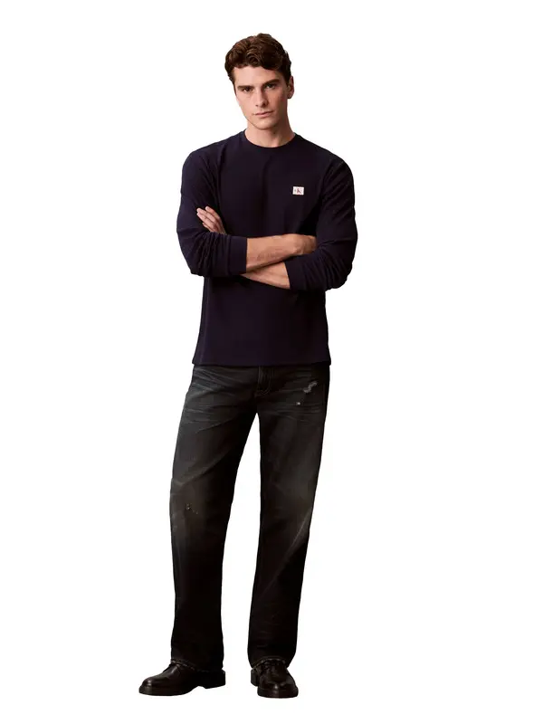 Long Sleeve Waffle Badge Crew Neck T-shirt 2 Image