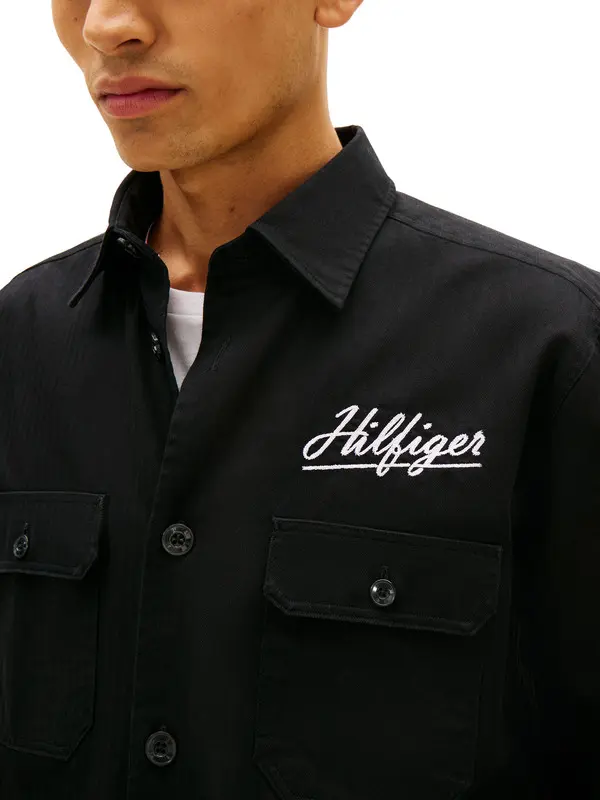 Back Logo Herringbone Relaxed Fit Overshirt 2 Image