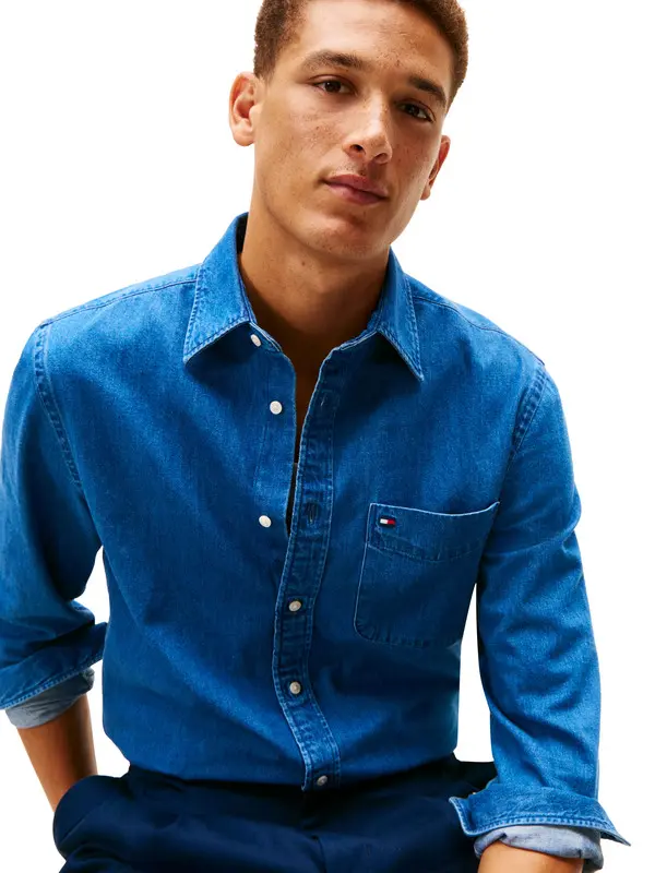 Regular Fit Flag Embroidery Denim Shirt 2 Image