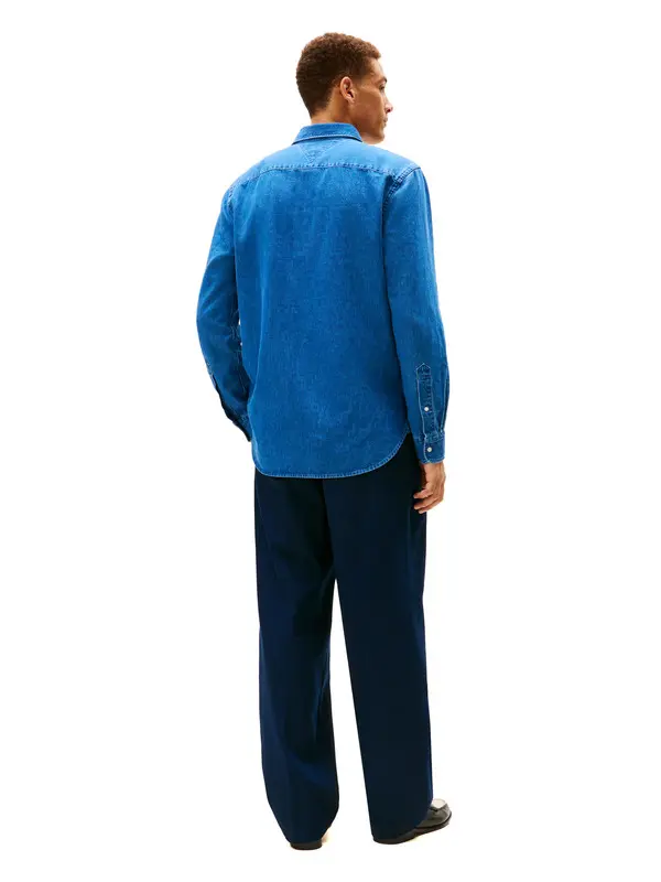 Regular Fit Flag Embroidery Denim Shirt 4 Image