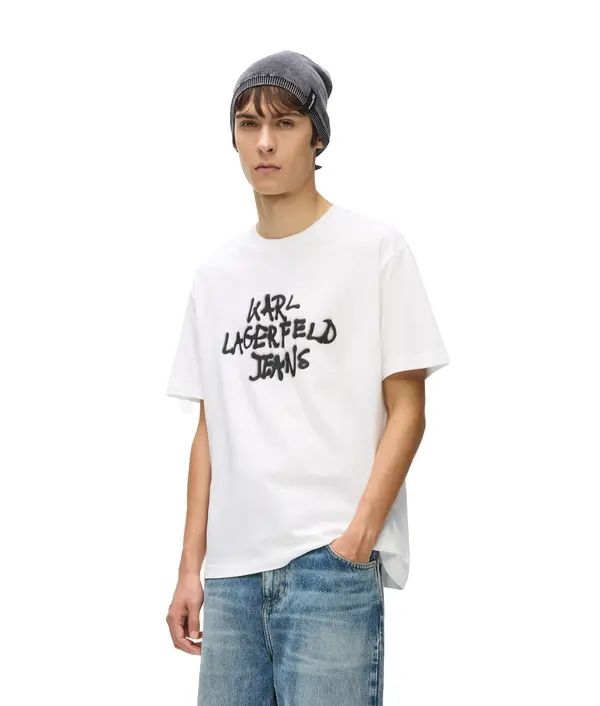 Cotton Short Sleeve T-shirt with Graffiti Logo Print 3 Image