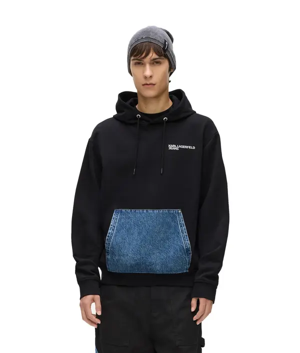 Denim-Pocket Hybrid Hoodie 3 Image