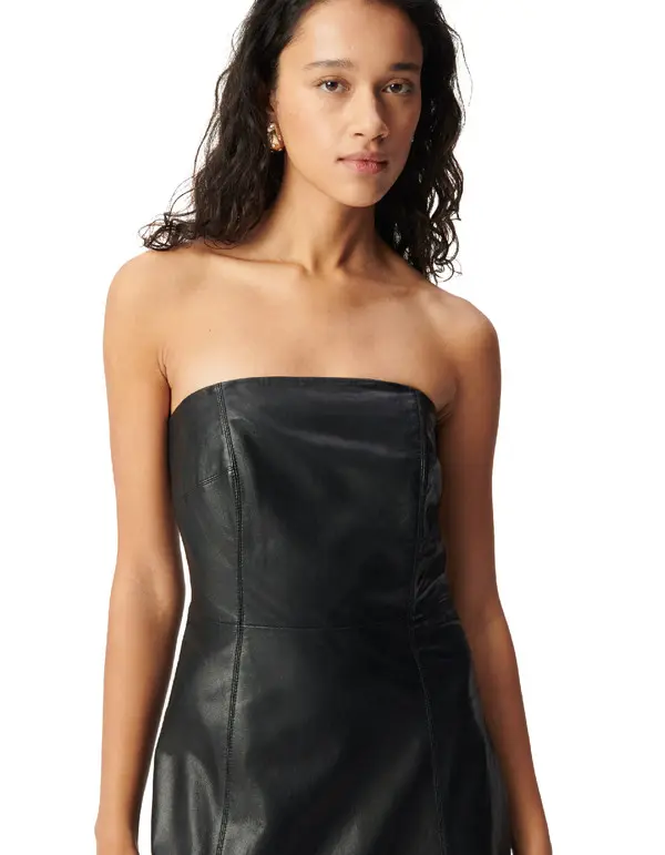 Fitted Waist Leather Bustier Dress 4 Image