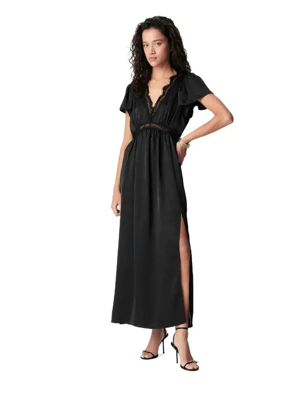 Satin Maxi Dress With Crinkled Lace Details 1 Image