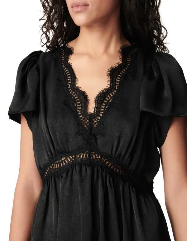 Satin Maxi Dress With Crinkled Lace Details 2 Image