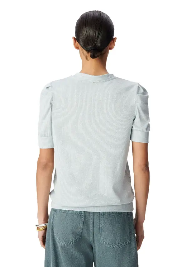 Sequined Round Neck T-shirt With Gathered Sleeves 1 Image