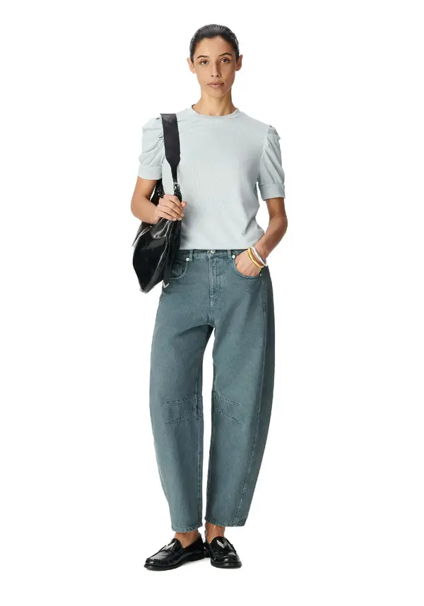 Sequined Round Neck T-shirt With Gathered Sleeves 2 Image