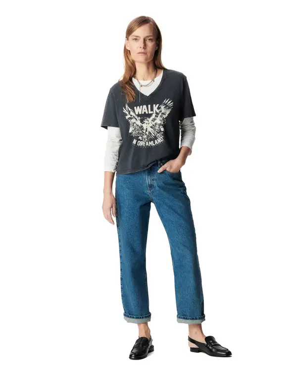 Organic Cotton Faded Visual Eagle V-Neck T-Shirt 3 Image