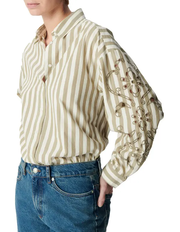 Stripes Openwork Embroidery Shirt 1 Image