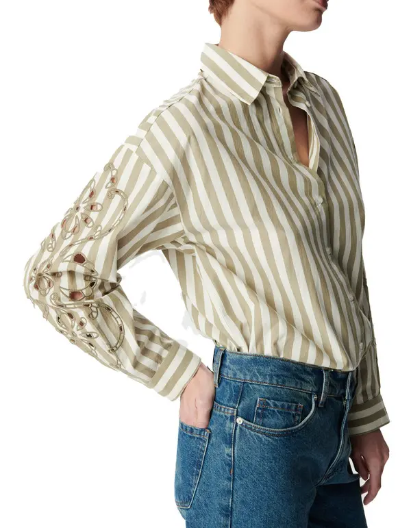 Stripes Openwork Embroidery Shirt 2 Image