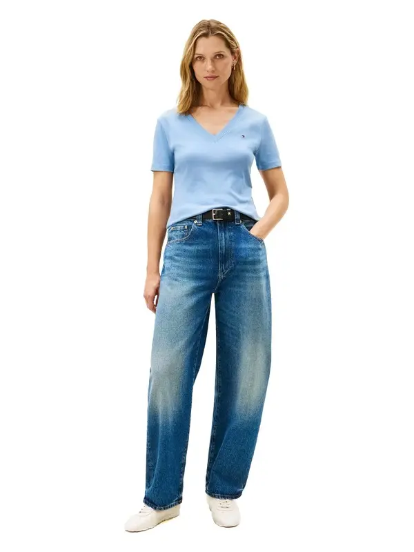 Ribbed Slim V-Neck T-Shirt 2 Image