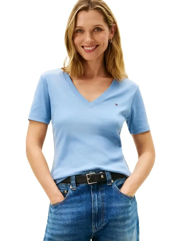 Ribbed Slim V-Neck T-Shirt 3 Image