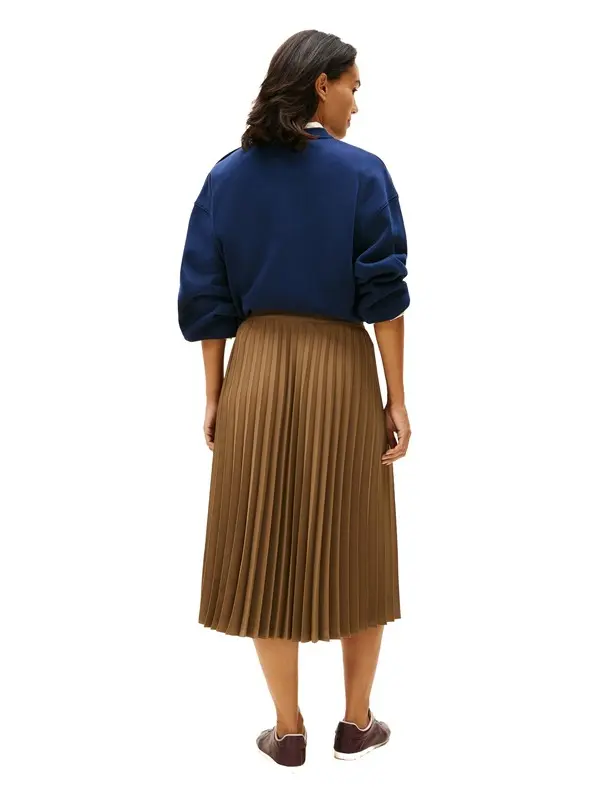 Pleated Twill Midi Skirt 1 Image