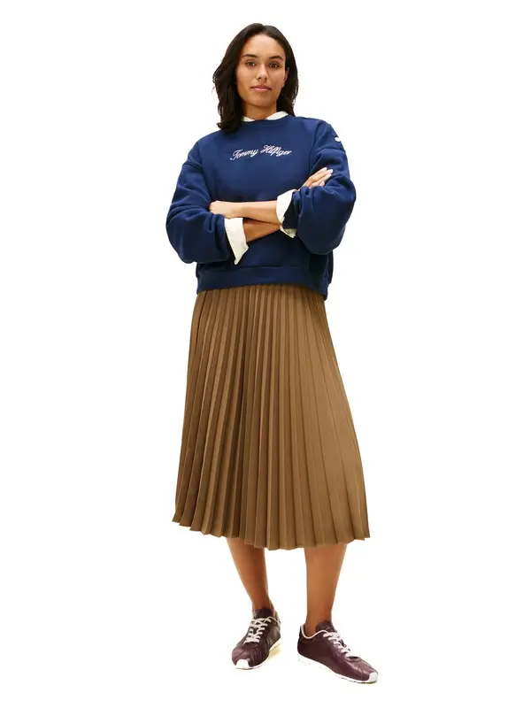 Pleated Twill Midi Skirt 2 Image