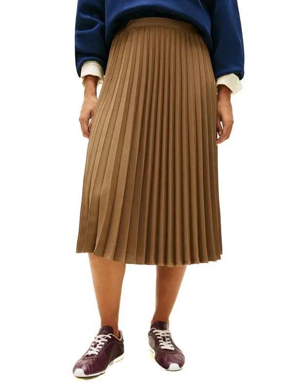 Pleated Twill Midi Skirt 3 Image