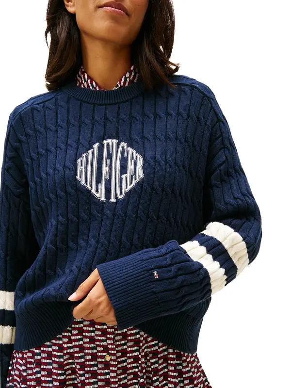 Logo Embroidery Relaxed Cable Knit Jumper 1 Image