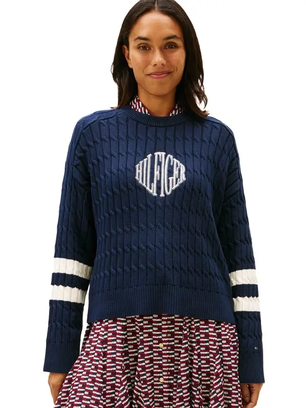 Logo Embroidery Relaxed Cable Knit Jumper 4 Image