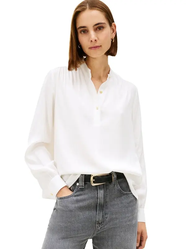 Gold-Tone Button Relaxed Twill Blouse 3 Image