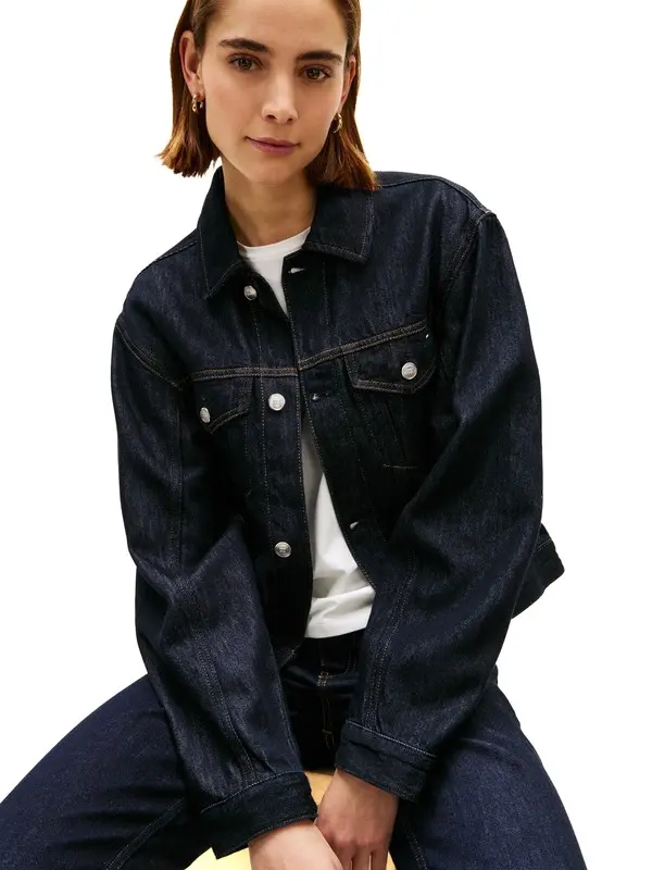 Flag Embroidery Pleated Denim Jacket 1 Image