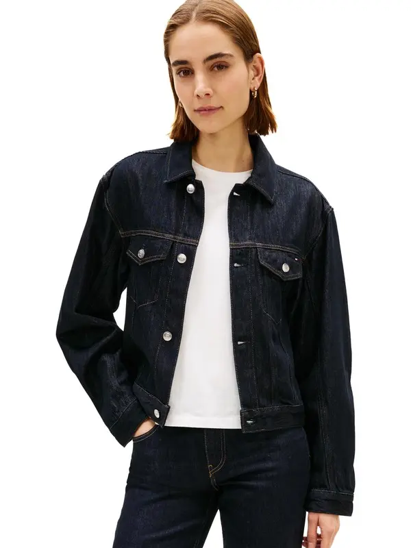 Flag Embroidery Pleated Denim Jacket 4 Image