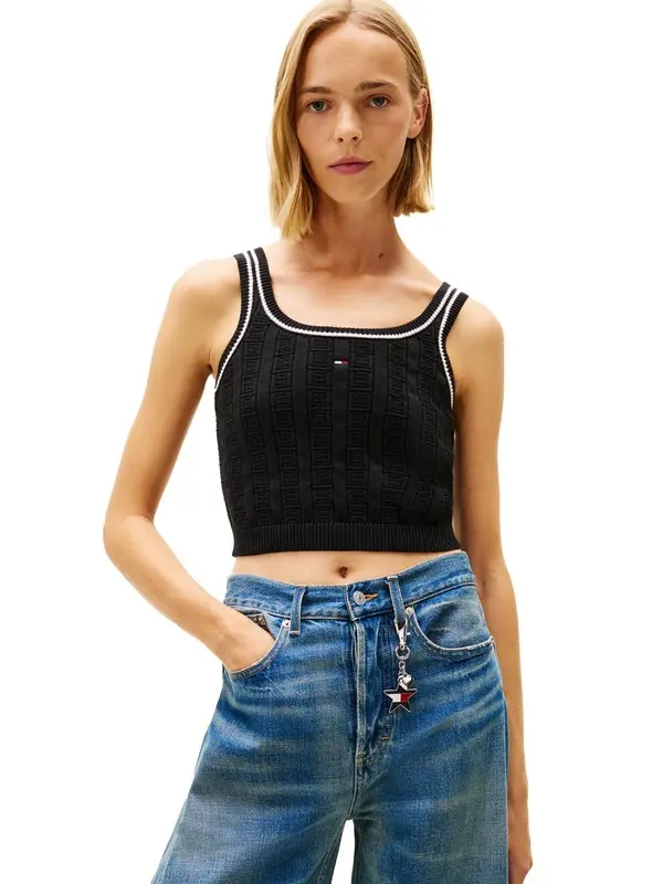 Flag Cable Knit Cropped Tank Top 3 Image