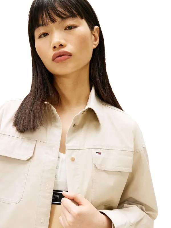 Oversized Fit Twill Cropped Utility Shirt 1 Image