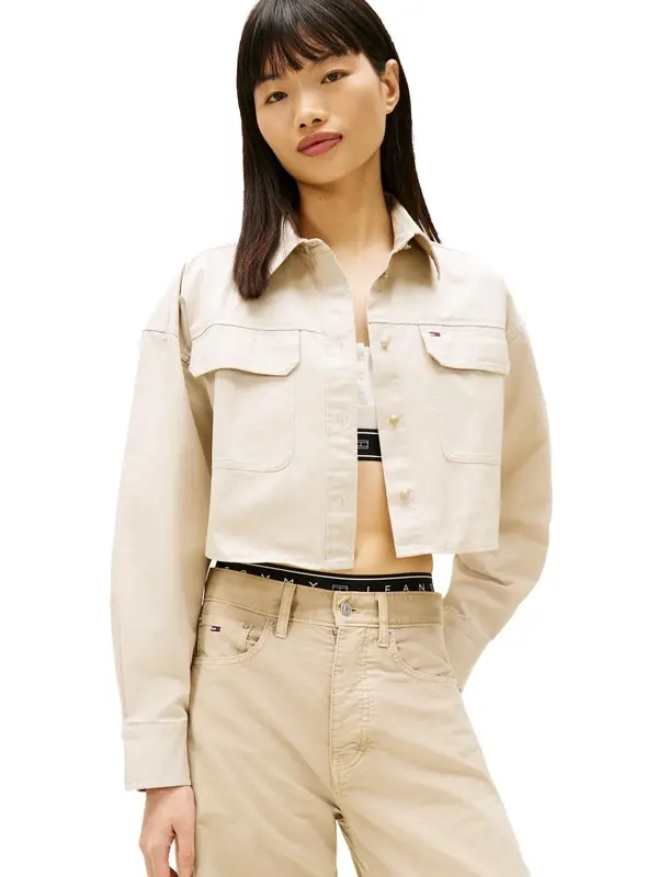 Oversized Fit Twill Cropped Utility Shirt 4 Image