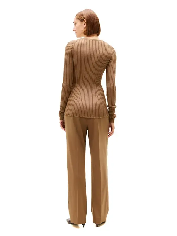 Cotton Rayon Rib Scoop Cardigan Sweater 2 Image