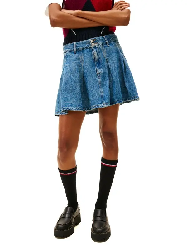 Pleated Denim Mini Skirt 2 Image