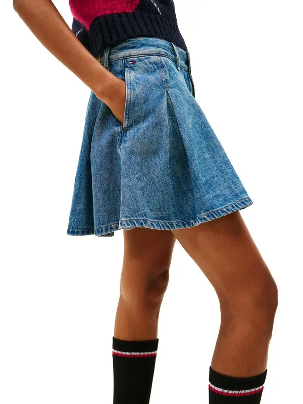 Pleated Denim Mini Skirt 3 Image