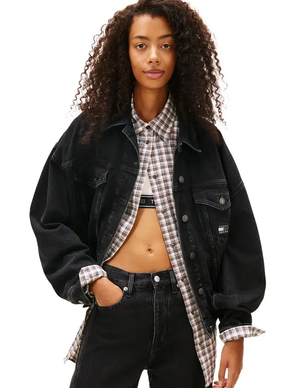 Back Logo Oversized Denim Trucker Jacket 4 Image