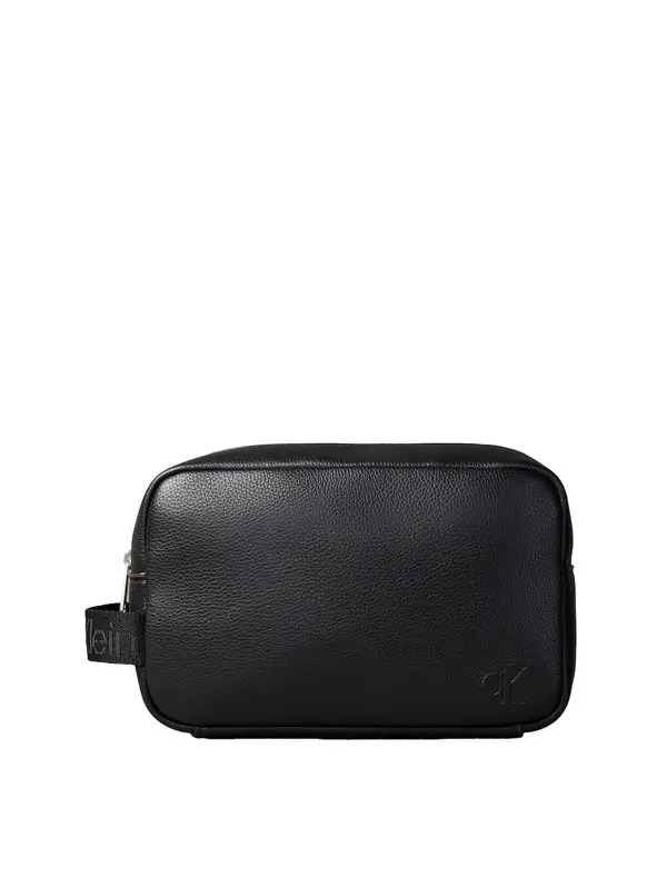 Leather Zipped Washbag with Handle Strap 3 Image