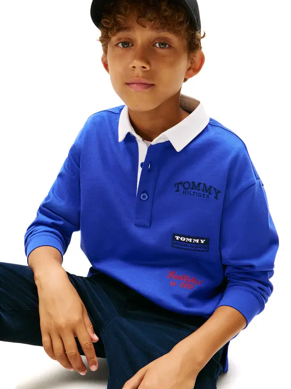Logo Embroidery Long Sleeve Polo Shirt 1 Image