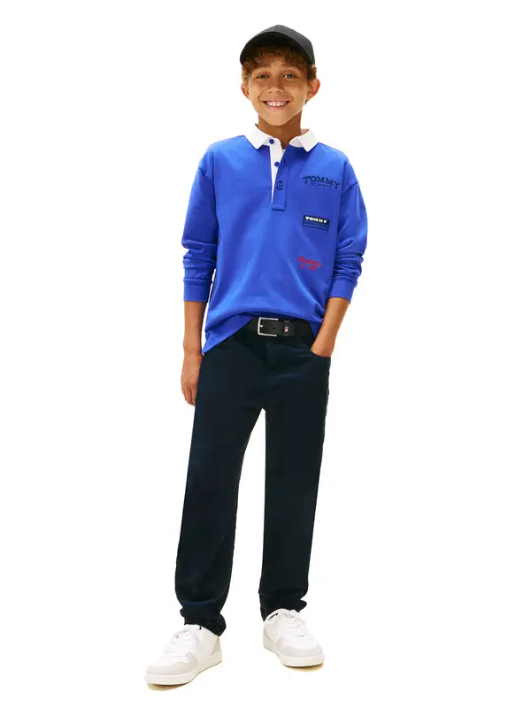 Logo Embroidery Long Sleeve Polo Shirt 3 Image