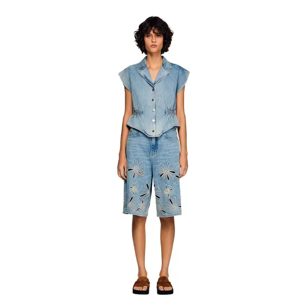 Fitted Sleeveless Denim top 2 Image