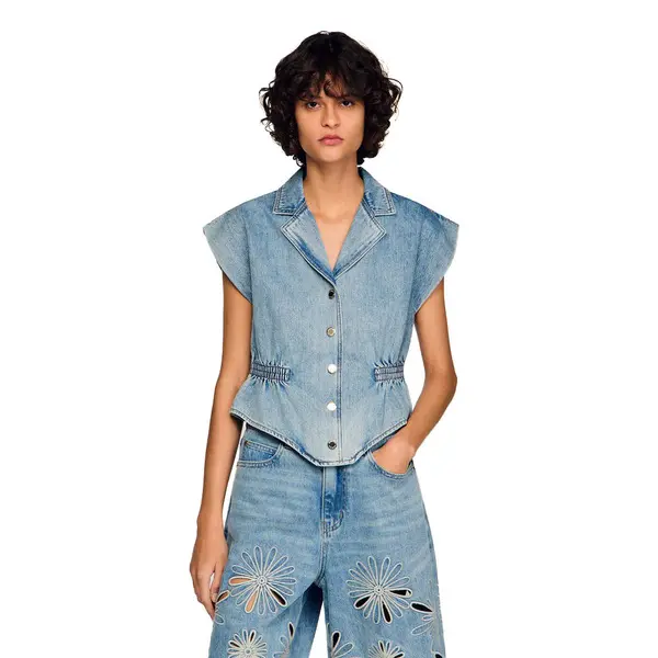 Fitted Sleeveless Denim top 3 Image