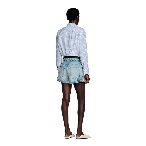 Riveted Denim & Suede Shorts 3 Image