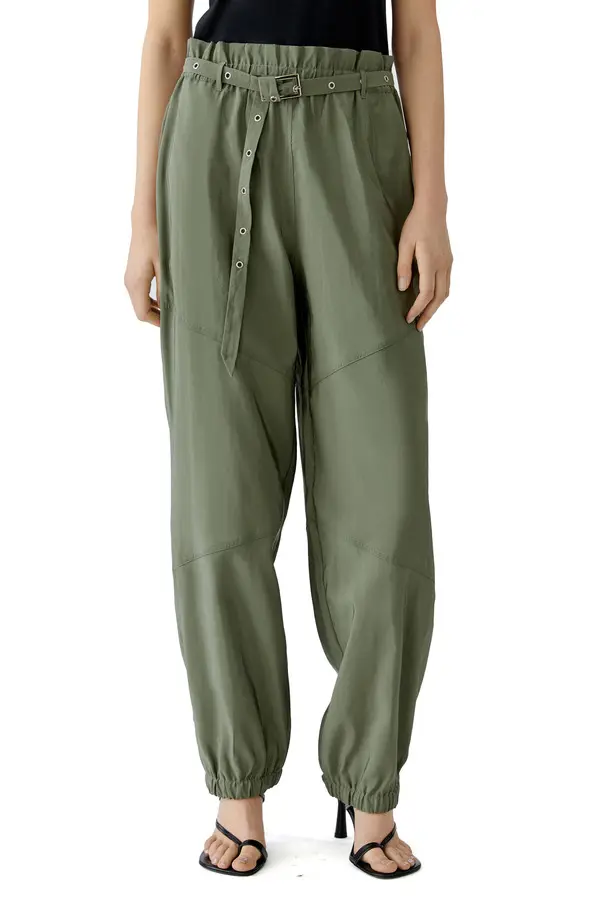 Balloon Cut Satin Trousers with Elastic Waist and Belt 1 Image